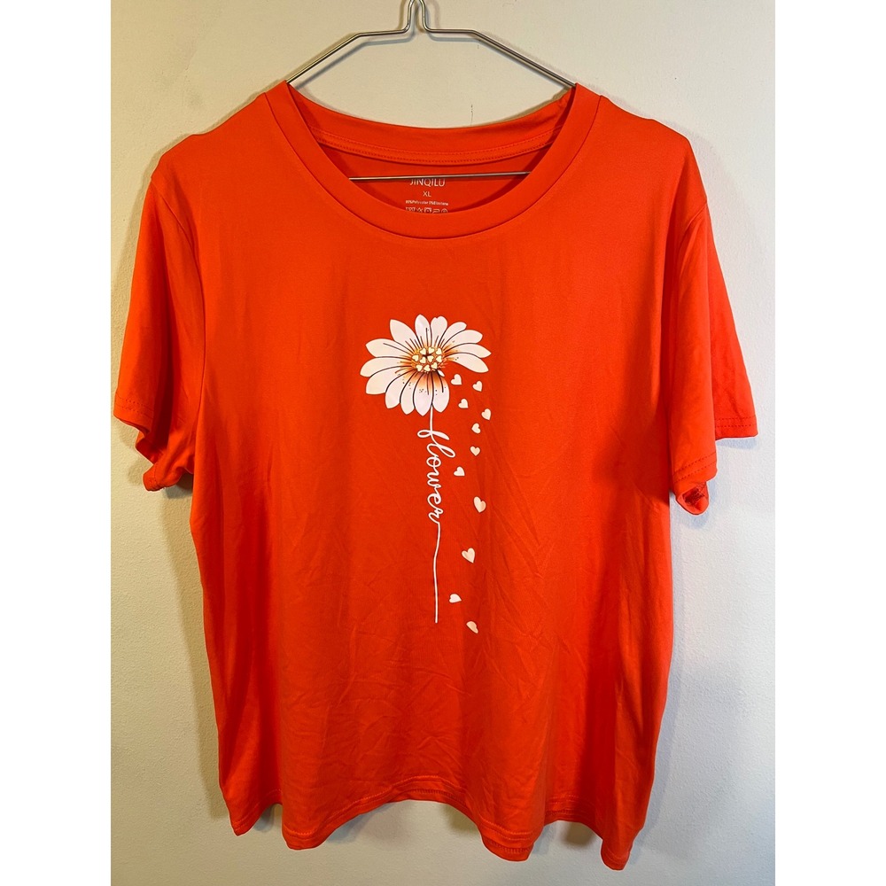 JINQILU Womens T-Shirt Daisy Flower Graphic‎ Orange XL